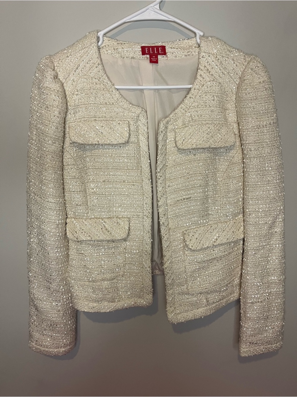 ELLE Ivory Tweed Collarless Blazer